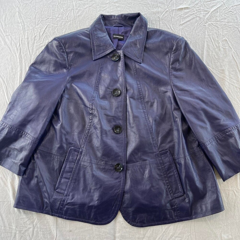 Samoon by Samir Wazen Purple Leather trench coat Jacket large